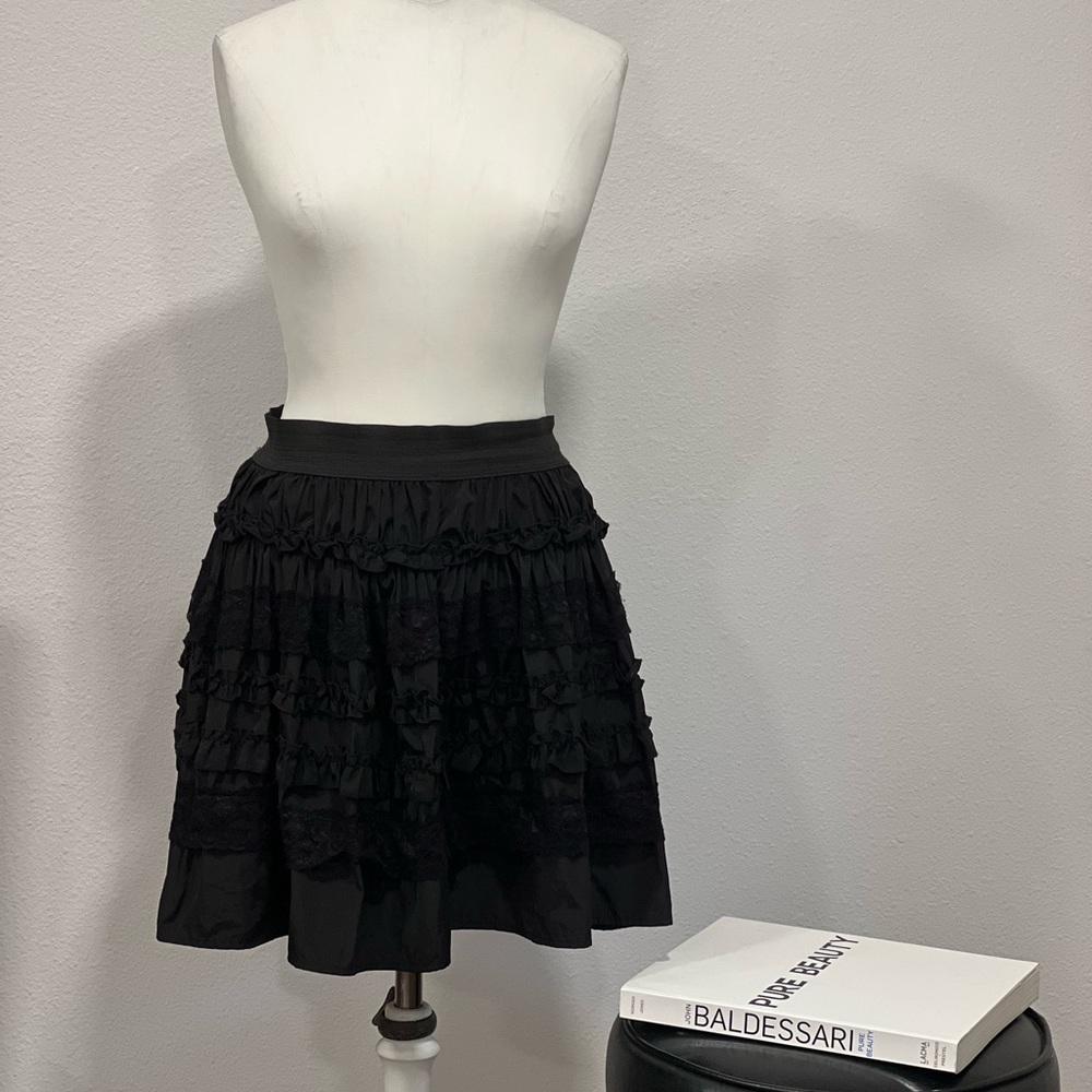 Black Ruffled Skater Mini Skirt